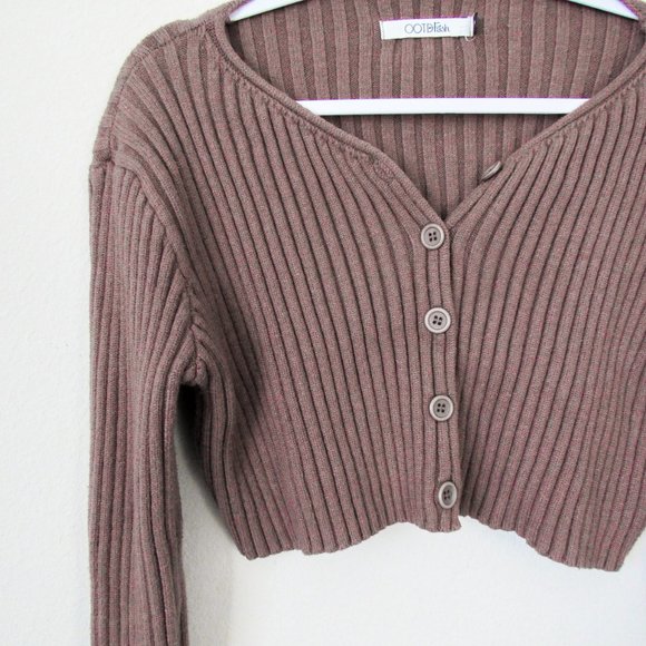 CHOCOLATE Brown Cropped Knit Cardigan SweaterSize-Small Excellent! ~orig.$58~ - Picture 2 of 7